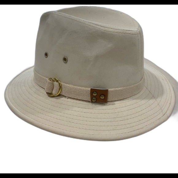 Young An Fedora Hat Men’s Size L 7 1/4 - 7 3/8 Color Cream Canvas - Picture 11 of 11